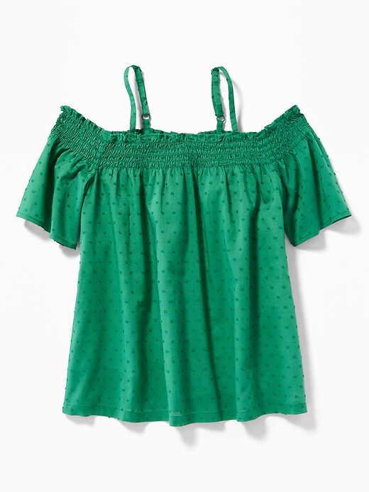 View large product image 1 of 1. Smocked Off-the-Shoulder Swiss-Dot Top for Girls