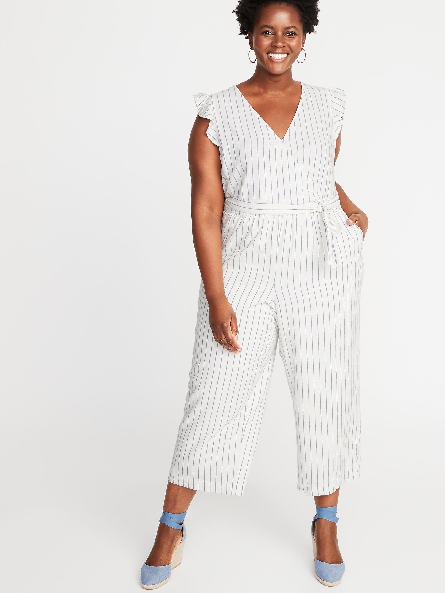 white linen plus size jumpsuit