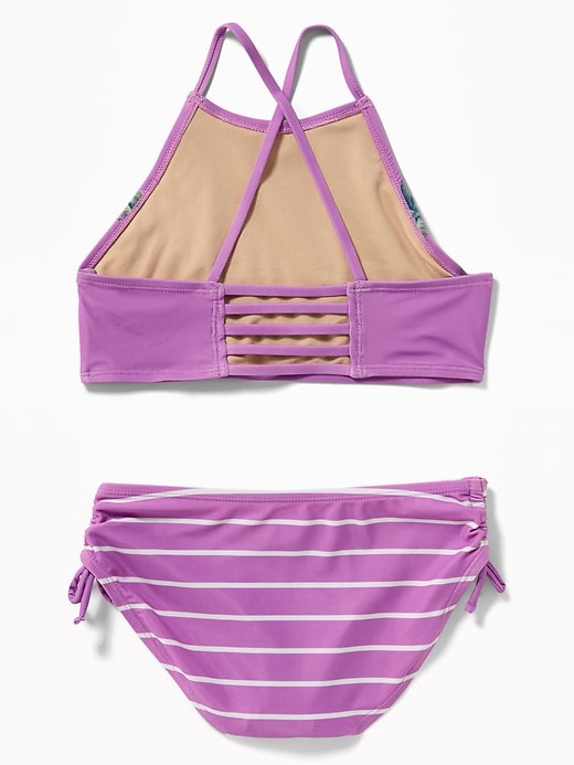 View large product image 2 of 2. High-Neck Strappy-Back Tankini Swim Set for Girls