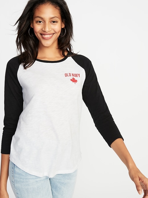 L'image numéro 4 présente T-shirt en tricot grège à logo à manches raglan pour femme