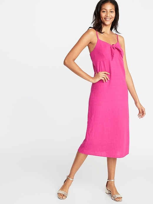 View large product image 1 of 2. Tie-Front Linen-Blend Midi Dress for Women