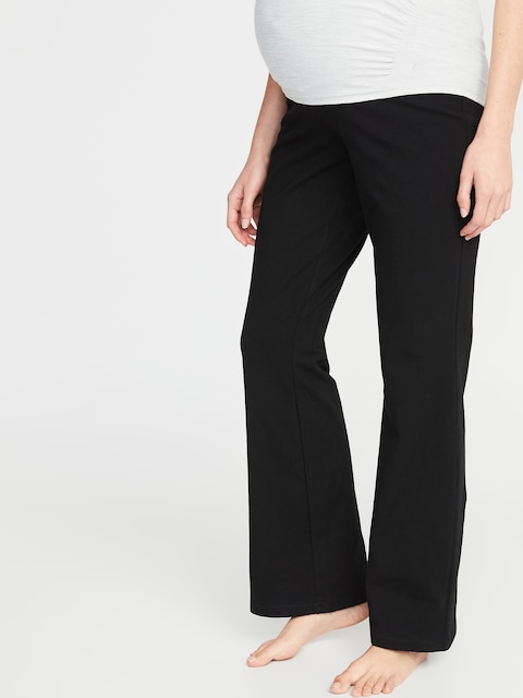 Maternity Rollover-Waist Boot-Cut Yoga Pants - Black