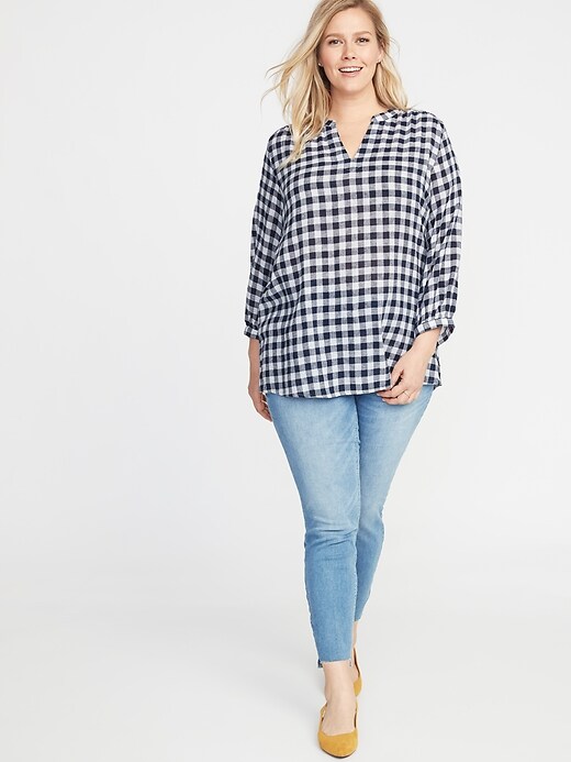 Image number 3 showing, Gingham Linen-Blend Plus-Size Tunic