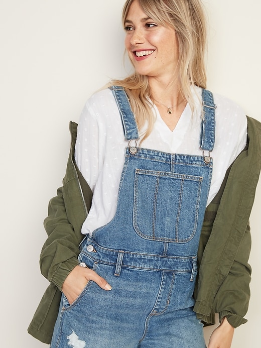 Image number 3 showing, Distressed Jean Shortalls For Women