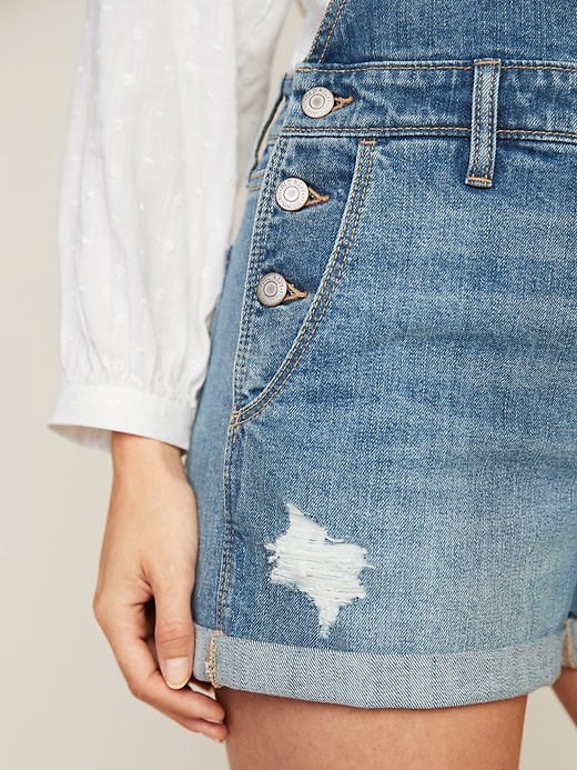 Image number 4 showing, Distressed Jean Shortalls For Women