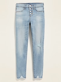 View large product image 3 of 3. High-Waisted Rockstar Built-In Tough Distressed Button-Fly Jeggings for Girls