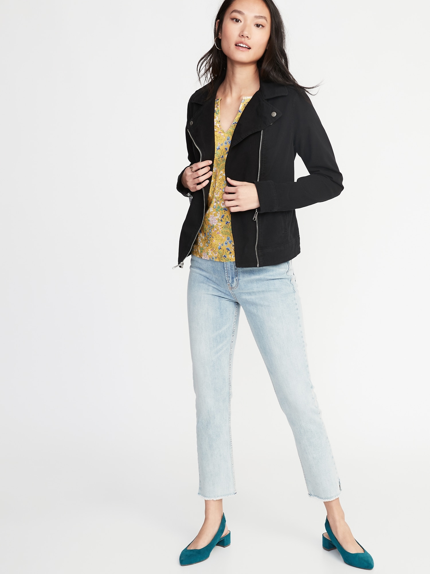 Twill moto jacket for cheap women