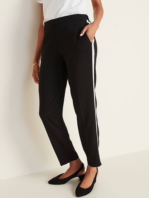 View large product image 1 of 3. Mid-Rise Side-Stripe Pull-On Straight Pants for Women