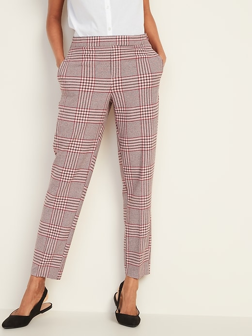 View large product image 1 of 3. Mid-Rise Plaid Pull-On Straight Pants for Women