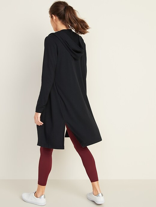 Image number 2 showing, Long Open-Front French Terry Wrap Hoodie for Women