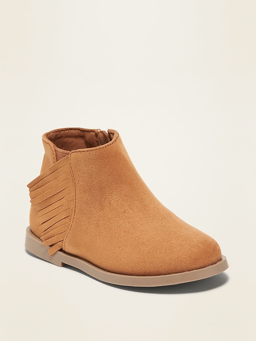 Faux-Suede Side-Fringe Booties for Toddler Girls