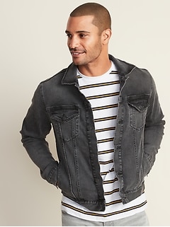 mens black jean jacket with hood