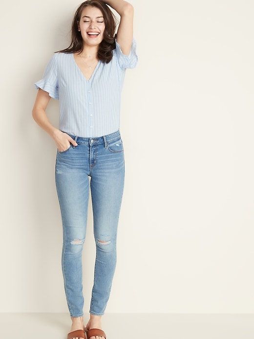 Image number 3 showing, Mid-Rise Pop Icon Skinny Distressed Jeans for Women