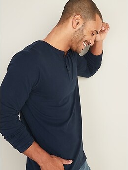 Elainilye Fashion Shirts For Men Henley Solid Print Long-Sleeve Shirt Basic  Tee Long Sleeve Shirt Top Blouses 