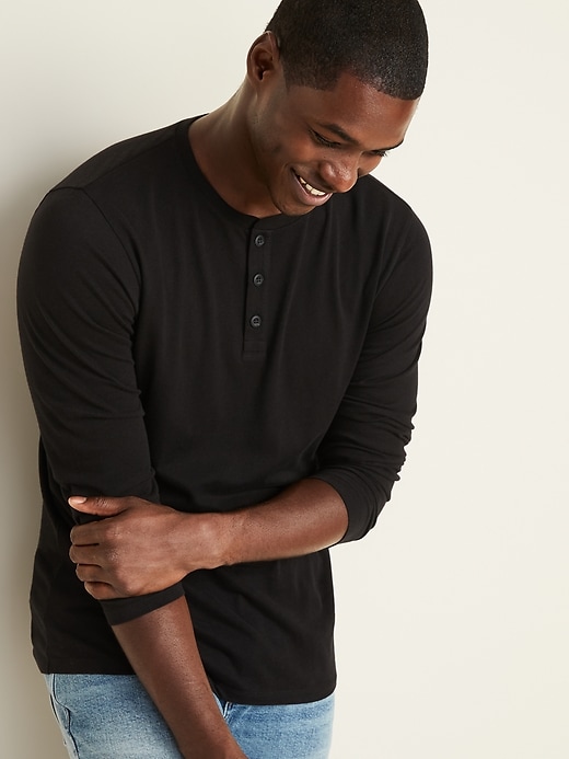 View large product image 1 of 1. Soft-Washed Long-Sleeve Henley T-Shirt
