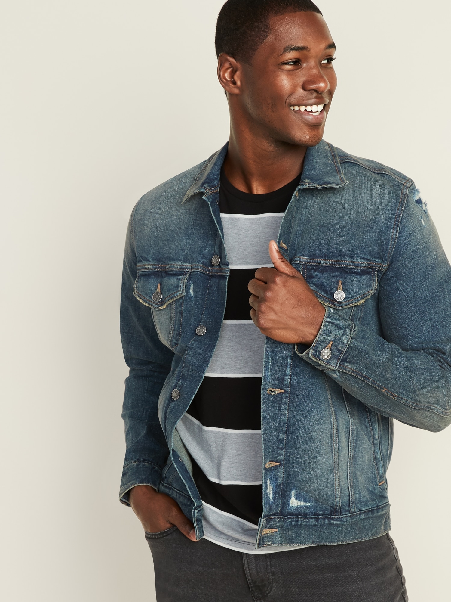 Distressed Built-In Tough Jean Jacket 