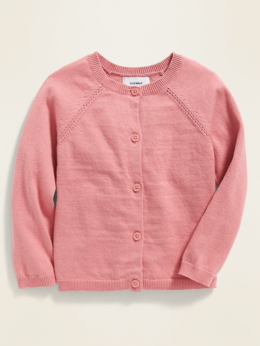 Button Front Crew Neck Cardigan for Toddler Girls