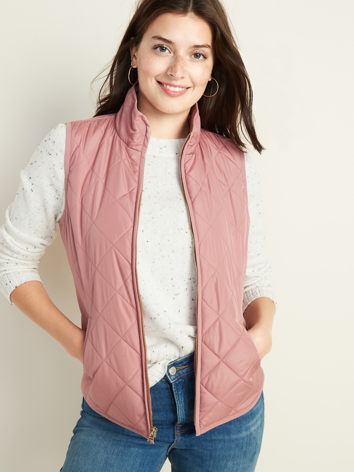 Diamond Quilted Zip-Front Vest