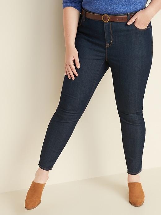 Image number 1 showing, Mid-Rise Dark-Wash Plus-Size Super Skinny Ankle Jeans