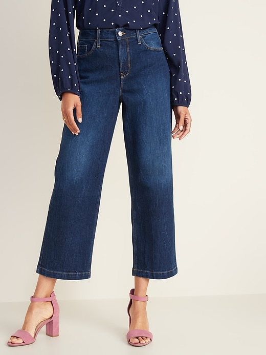 Image number 1 showing, High-Waisted Dark-Wash Wide-Leg Jeans For Women