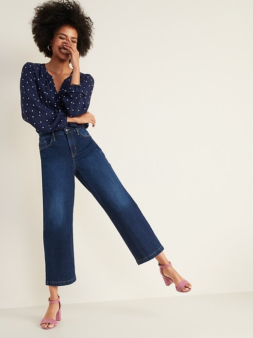 Image number 3 showing, High-Waisted Dark-Wash Wide-Leg Jeans For Women