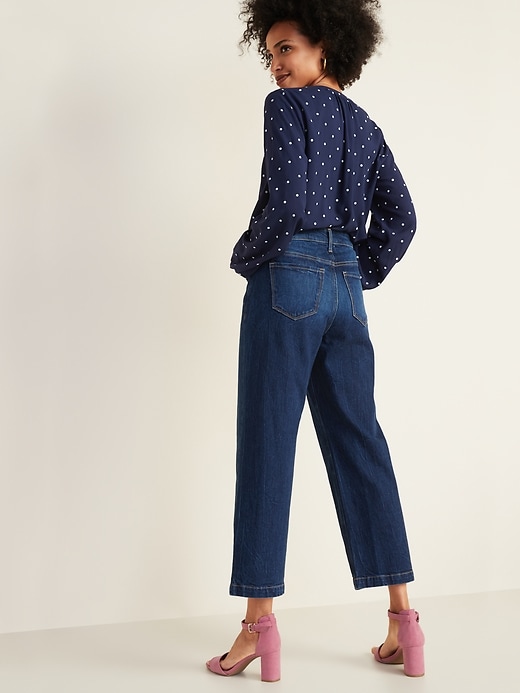 Image number 2 showing, High-Waisted Dark-Wash Wide-Leg Jeans For Women