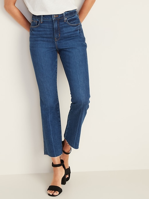 Image number 1 showing, High-Waisted Raw-Edged Flare Ankle Jeans For Women
