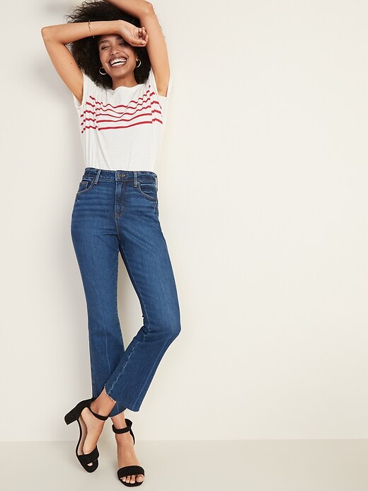 Image number 3 showing, High-Waisted Raw-Edged Flare Ankle Jeans For Women