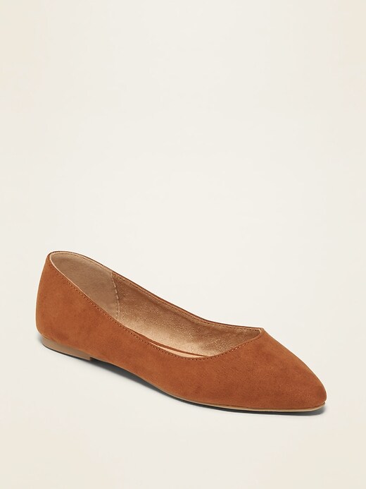 View large product image 1 of 1. Faux-Suede Pointy Ballet Flats For Women