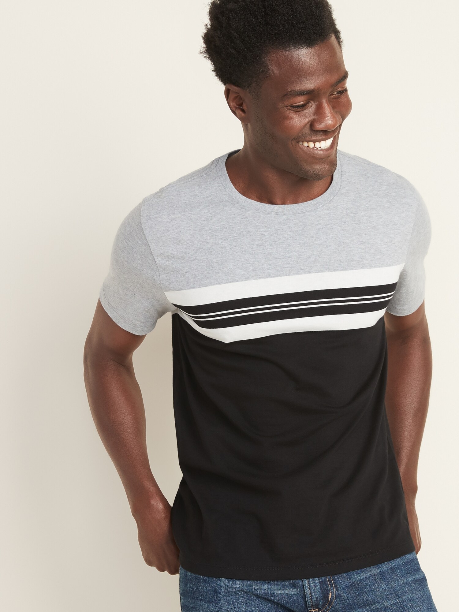 Soft-Washed Color-Blocked Chest-Stripe Tee for Men, Old Navy
