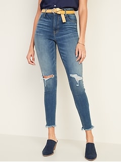 High-Waisted Raw-Edge Rockstar Super Skinny Ankle Jeans For Women
