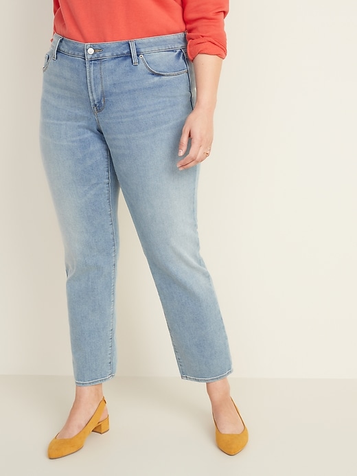 Image number 1 showing, Mid-Rise Power Slim Straight Plus-Size Jeans