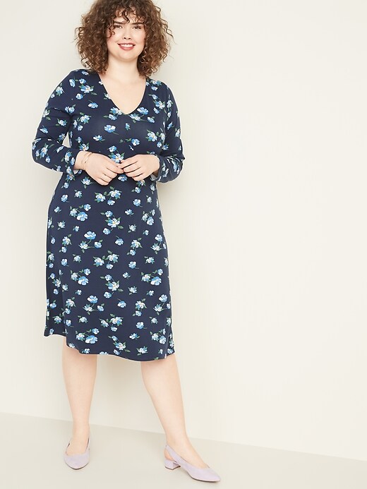 View large product image 1 of 1. Jersey V-Neck Plus-Size Fit & Flare Dress