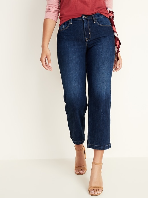 Image number 6 showing, High-Waisted Dark-Wash Wide-Leg Jeans For Women