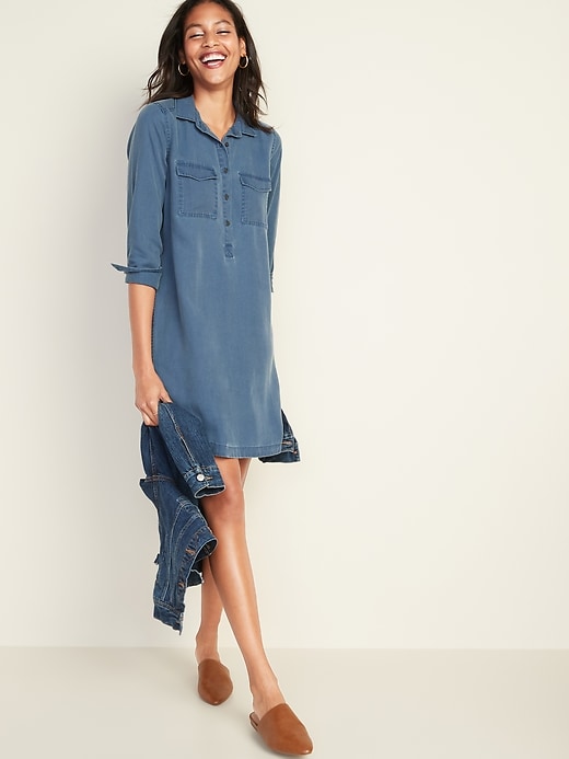 Faded Twill Shirt Dress for Women | Old Navy