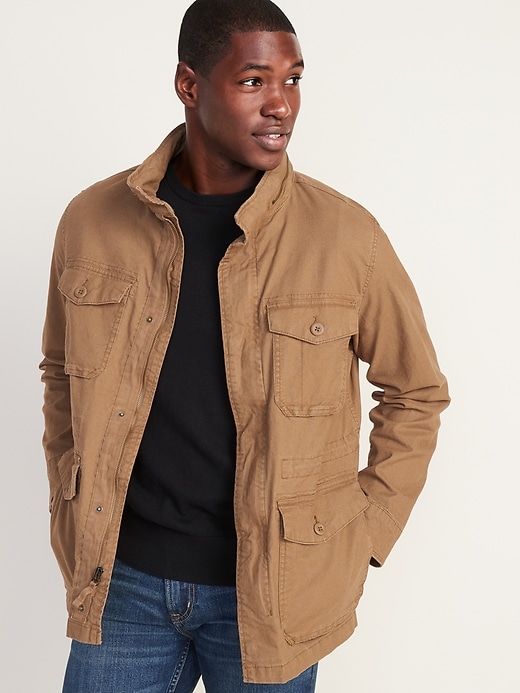 View large product image 1 of 1. Built-In Flex Stowaway-Hood Military Jacket