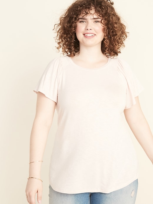 View large product image 1 of 1. Relaxed Plus-Size Smocked-Sleeve Top
