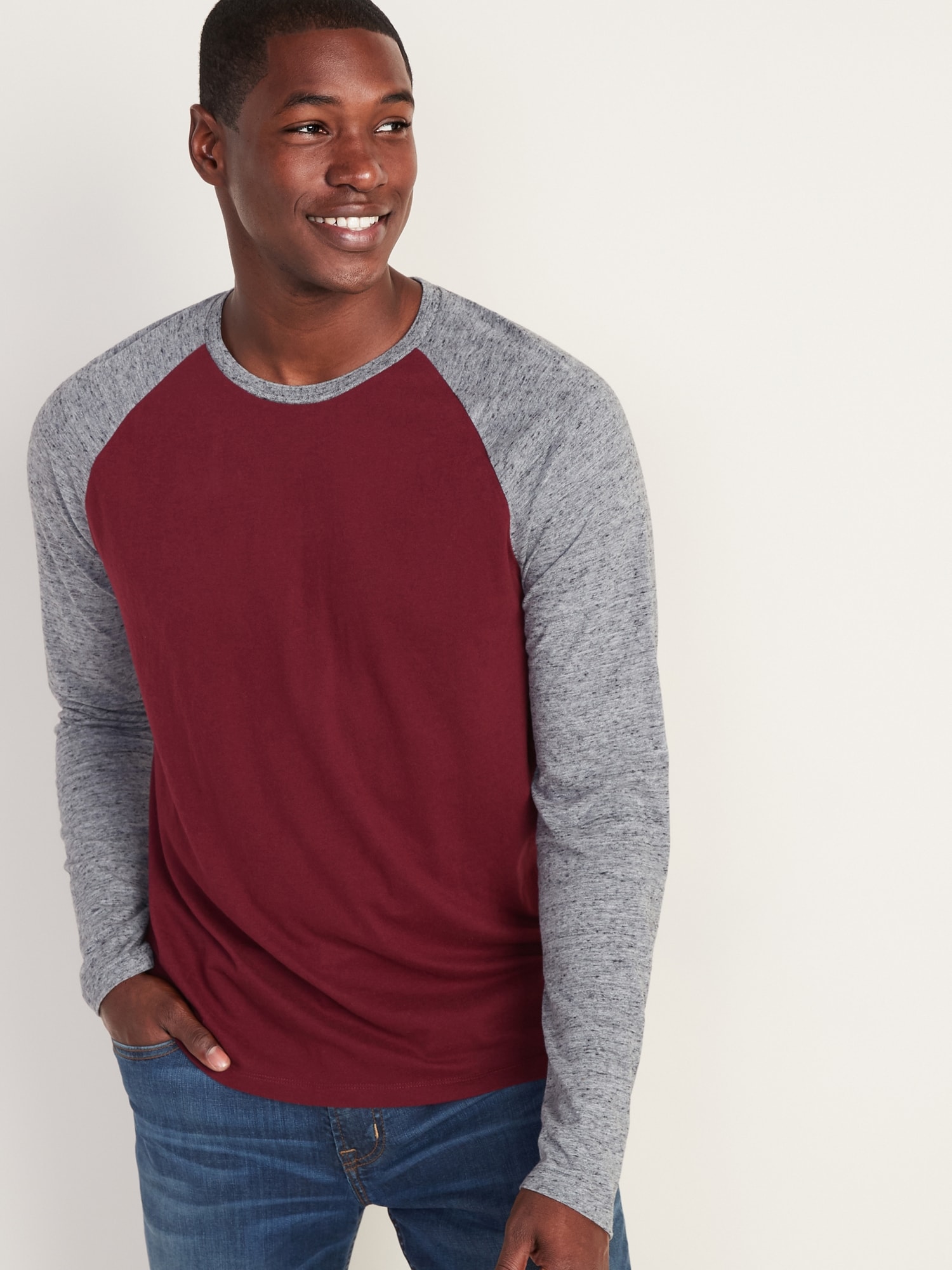 Soft-Washed Color-Blocked Raglan-Sleeve Tee for Men