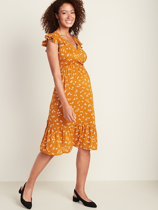 Image number 1 showing, Maternity Ruffle-Trim Wrap-Front Tiered Midi Dress