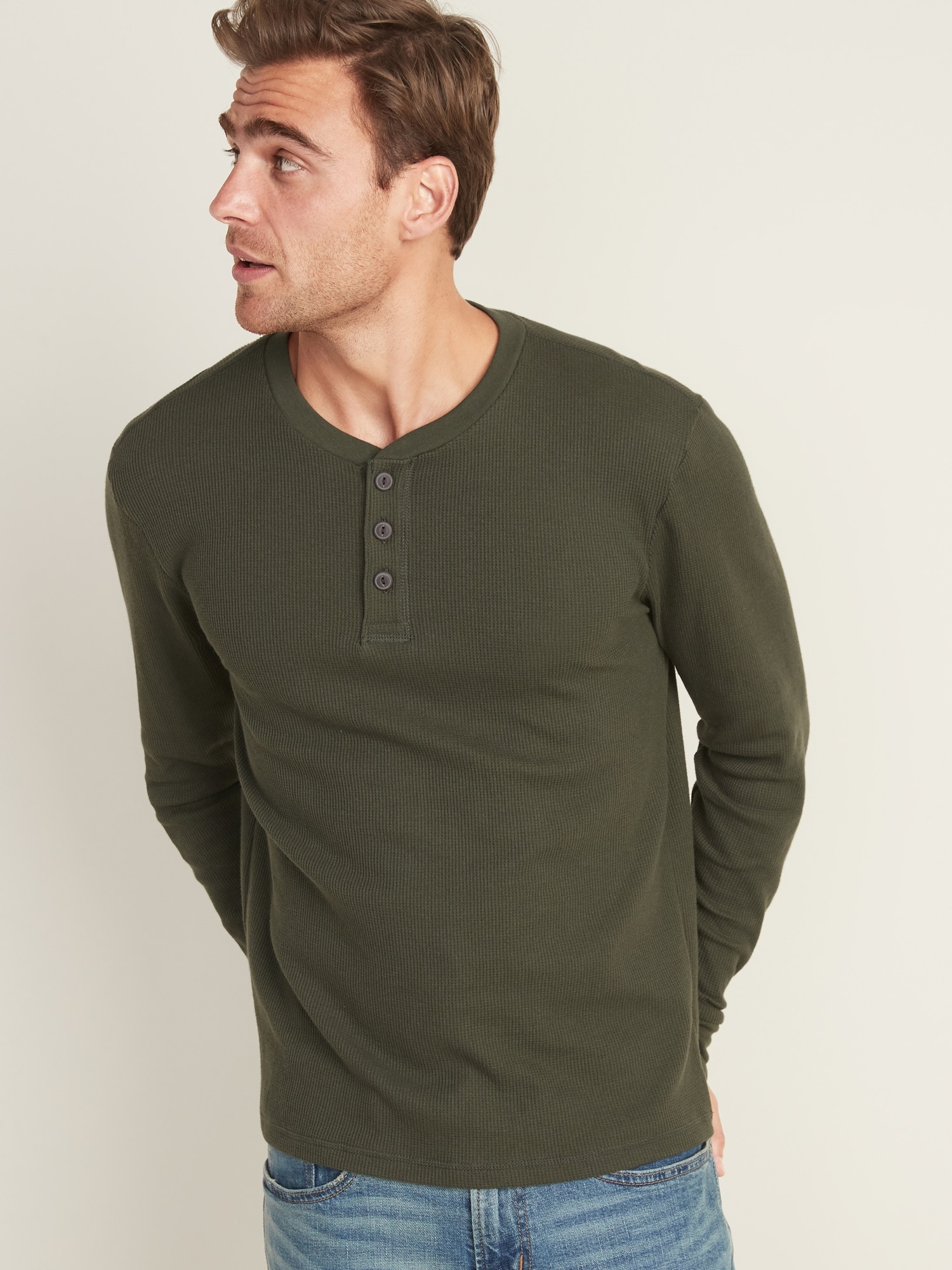 thermal knit henley shirt