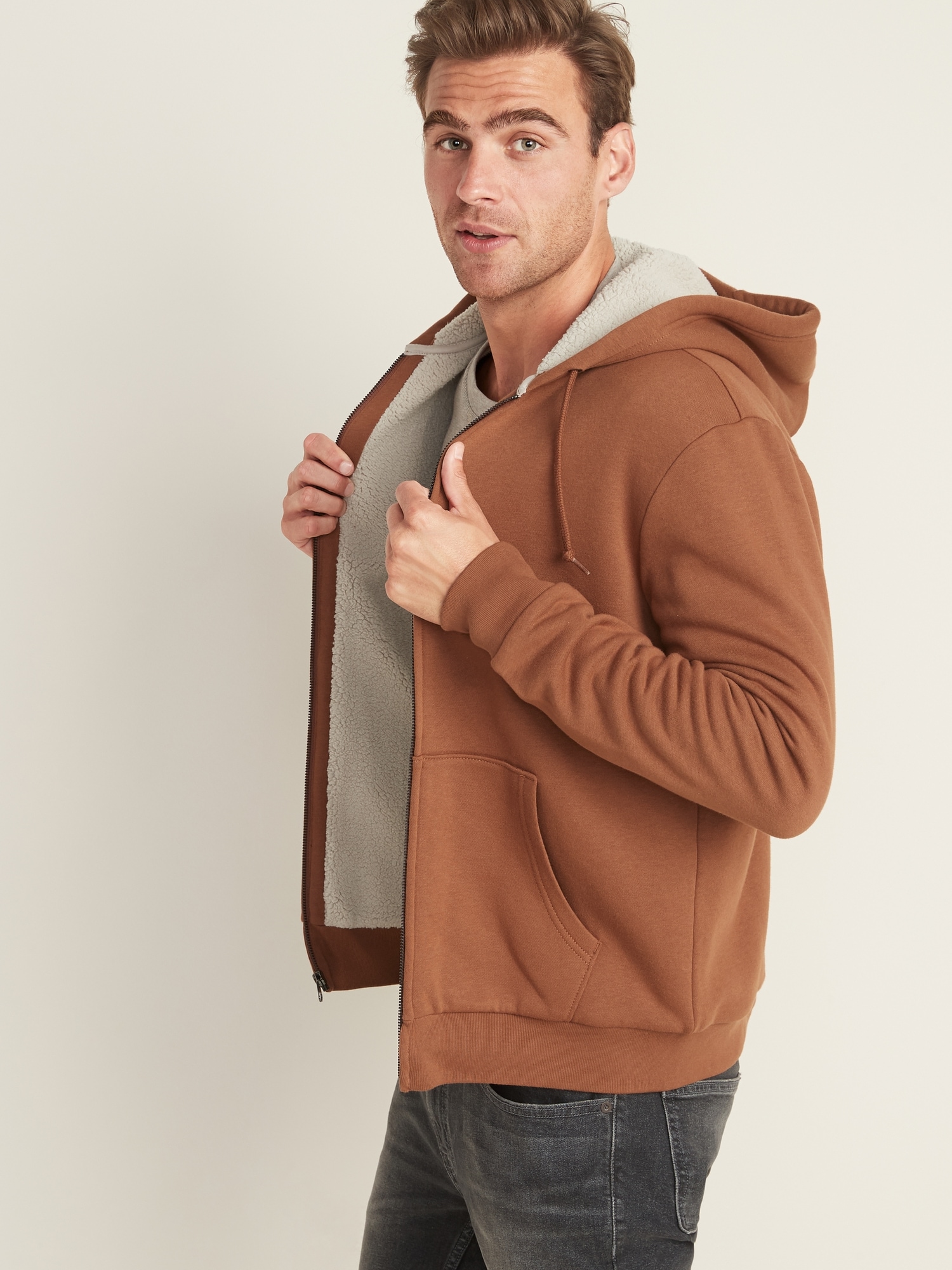 old navy men's sherpa lined hoodie