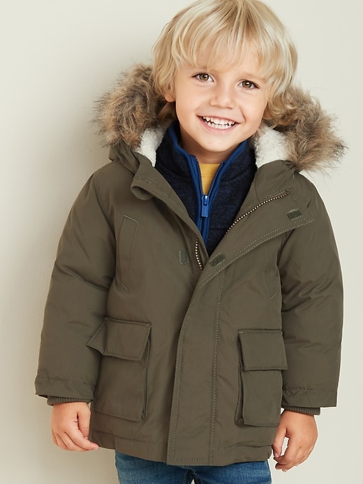 Boys faux fur hooded parka outlet jacket