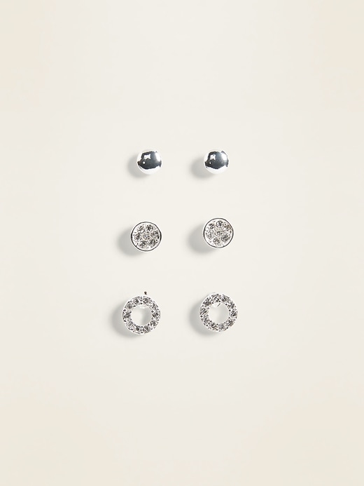 View large product image 1 of 2. Silver-Toned Pavé Stud Earrings 3-Pack for Women