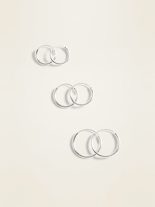 View large product image 1 of 2. Sterling Silver Hoop-Earrings 3-Pack For Women