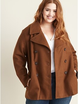 Plus size double 2024 breasted pea coat