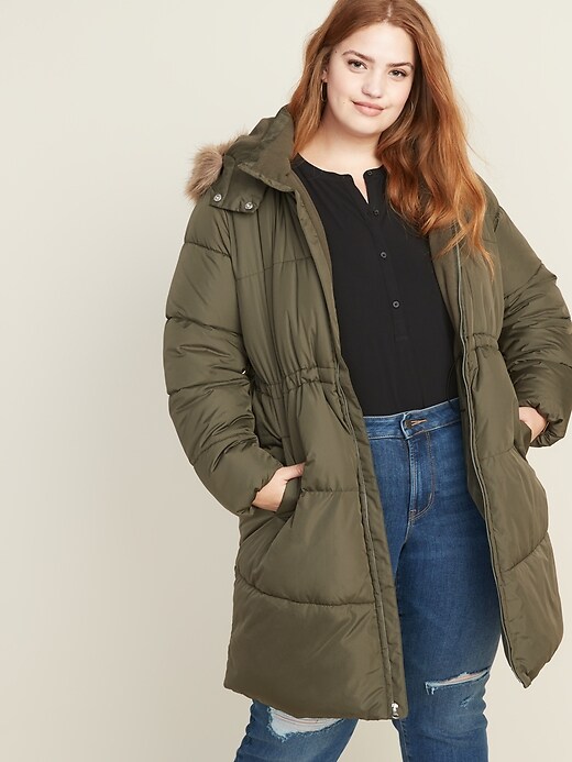 Frost-Free Hooded Plus-Size Long-Line Puffer Jacket | Old Navy