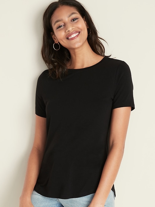 Old Navy Luxe Crew-Neck T-Shirt for Women black. 1