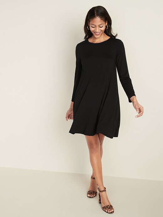 View large product image 1 of 1. Long-Sleeve Jersey-Knit Swing Dress for Women