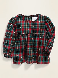 View large product image 4 of 4. Ruffle-Trim Plaid Swing Top for Toddler Girls