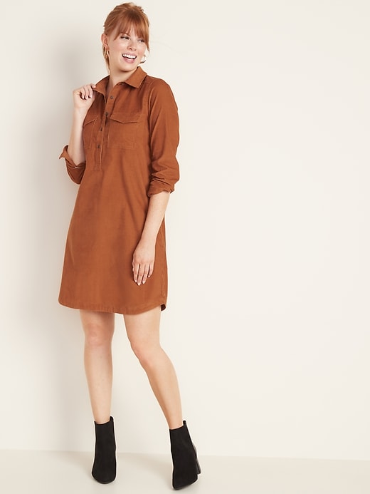 View large product image 1 of 1. Corduroy Shirt Dress for Women
